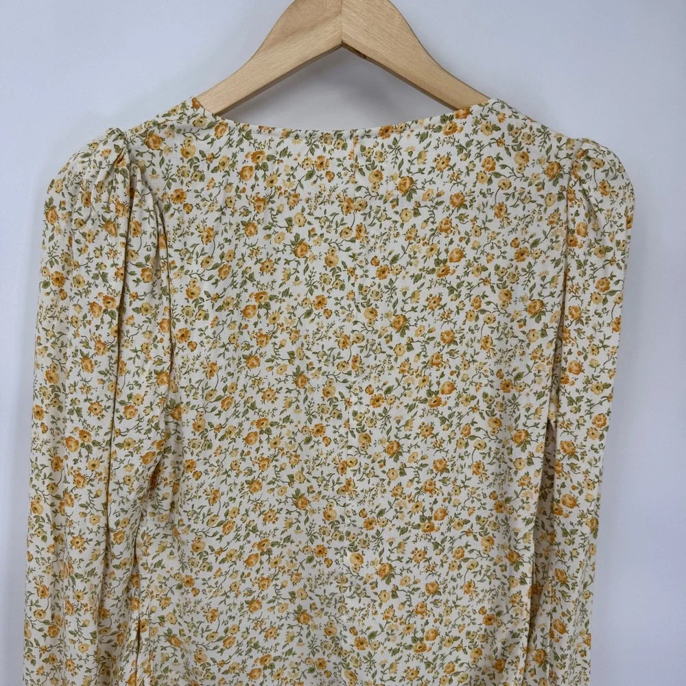 Reformation Floral Long Sleeve Button Front Top White Yellow Small Country NWT